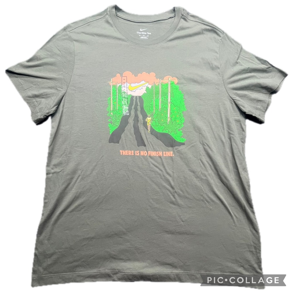 Nike Running Graphic T Shirt Mens XL Green "There is No Finish Line" Graphic Tee